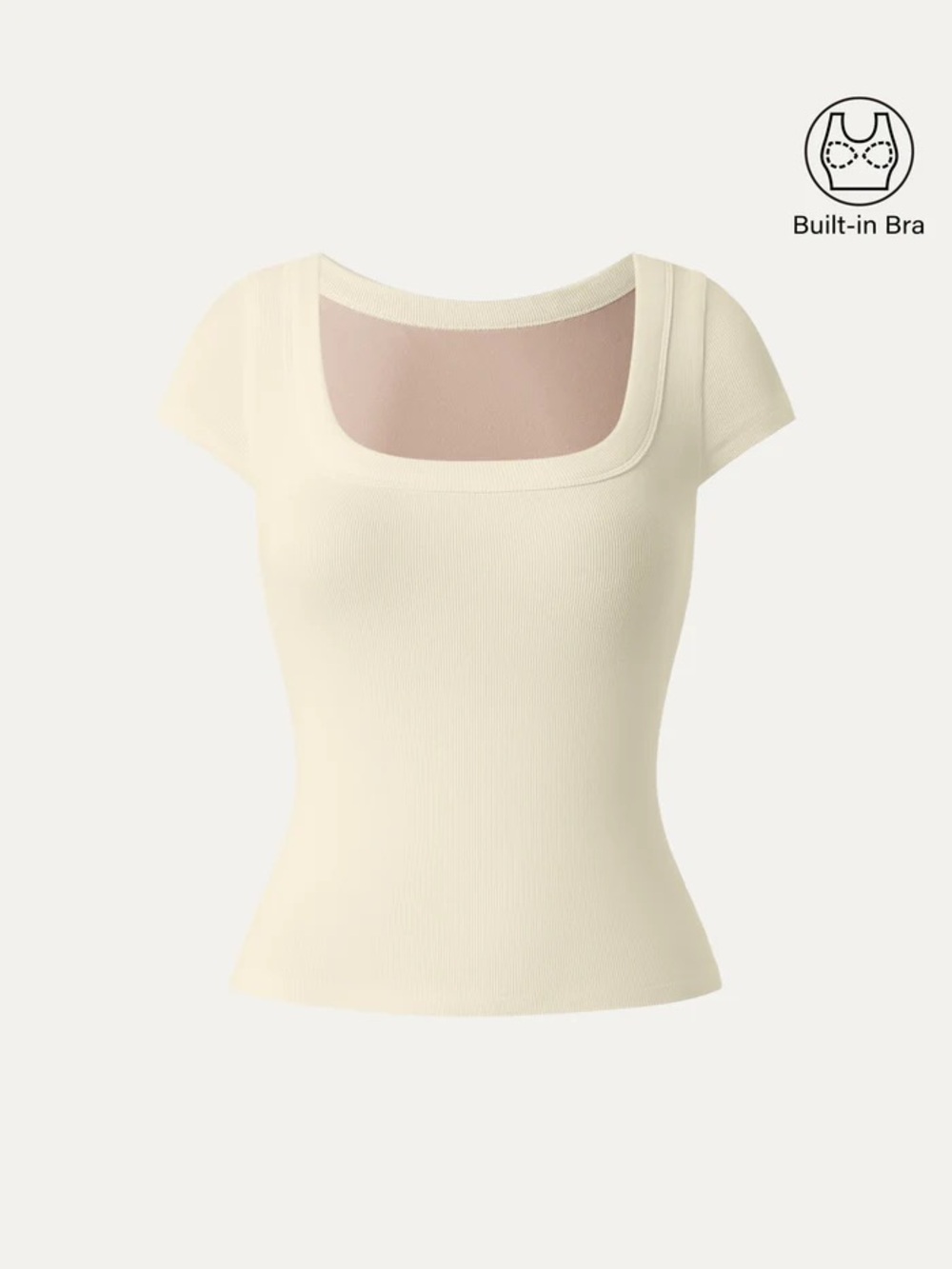 NWT OGL Plantive® Stretch Cotton Square Neck Cap Sleeve Bra Top in butter cream